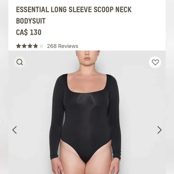 NWOT SKIMS Essential Long Sleeve Scoop Neck Bodysuit - S/M - Picture 1 of 6
